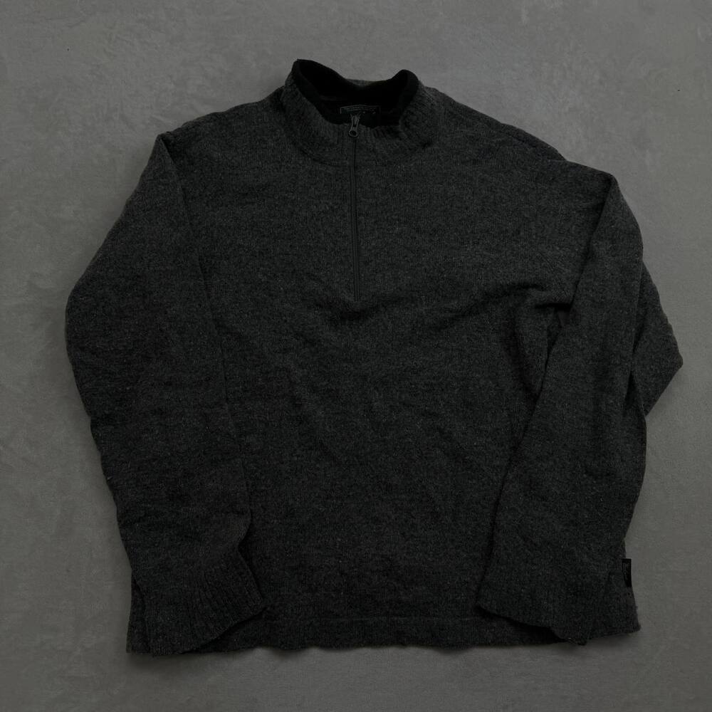 Woolrich Men's Quarter Zip Sweater Grey Size L Pullover Wool Blend Mock Neck